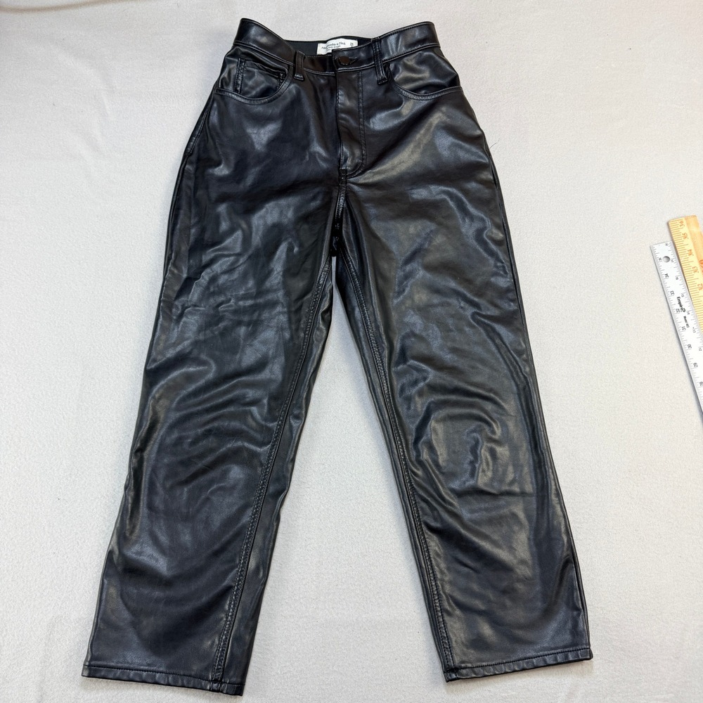Abercrombie Fitch Curve Love Black Vegan Leather Ankle Straight Pants 26/2S